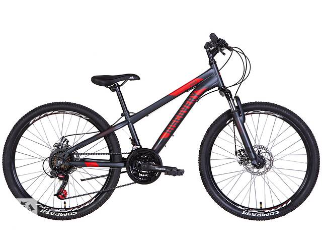 Велосипед 24' Discovery RIDER AM DD 2022 (темно-серебристый с красным (м))