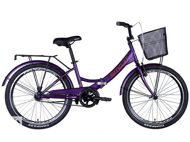 Велосипед ST 24' Formula SMART тормозная рама- ' с багажником задн St с корзиной Pl с крылом St 2024 (фіолетовий (м))