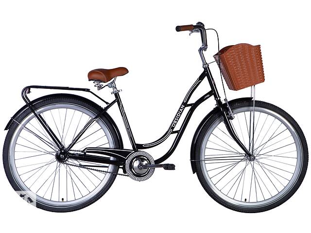 Велосипед ST 28' Dorozhnik OBSIDIAN тормозная рама- с багажником задн St с корзиной Pl с крылом St 2024 (чорний)