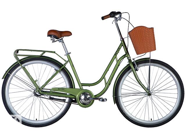 Велосипед ST 28' Dorozhnik RETRO планет. рама- ' с багажником задн St с корзиной Pl с крылом St 2024 (темно-зелений)