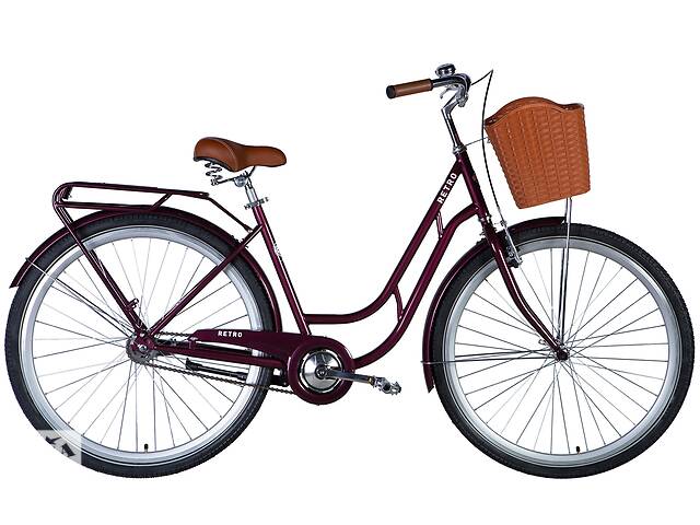 Велосипед ST 28' Dorozhnik RETRO Velosteel рама- ' малиновый с багажником задн St с корзиной Pl с крылом St 2024 (мал...