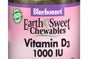 Витамин D3 1000IU Bluebonnet Nutrition Earth Sweet Chewables Вкус Малины 90 жевательных таблеток