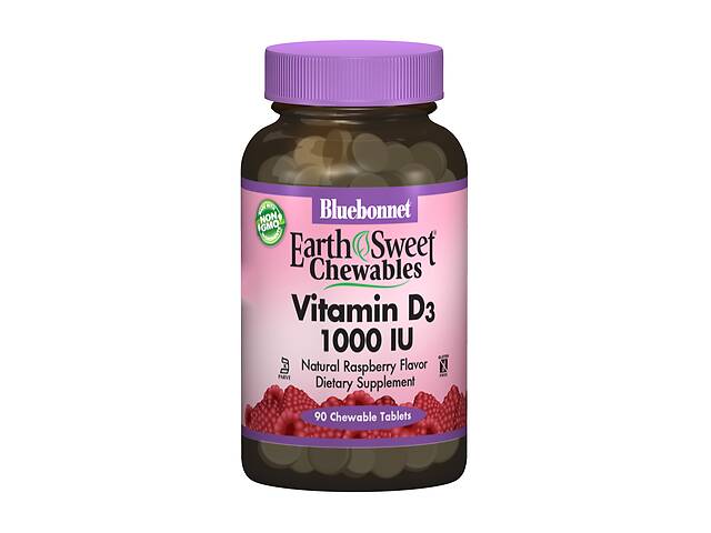 Витамин D3 1000IU Bluebonnet Nutrition Earth Sweet Chewables Вкус Малины 90 жевательных таблеток