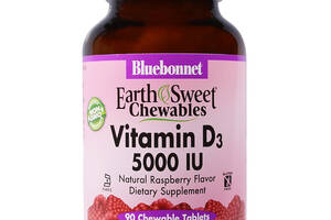 Витамин D3 5000IU, Вкус Малины, Earth Sweet Chewables, Bluebonnet Nutrition, 90 жев. таб.