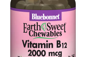 Витамин В12 2000мкг Bluebonnet Nutrition Earth Sweet Chewables Вкус Малины 90 жевательных таблеток
