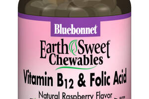 Витамин В12 и Фолиевая кислота Bluebonnet Nutrition Earth Sweet Chewables Вкус Малины 90 жевательных таблеток