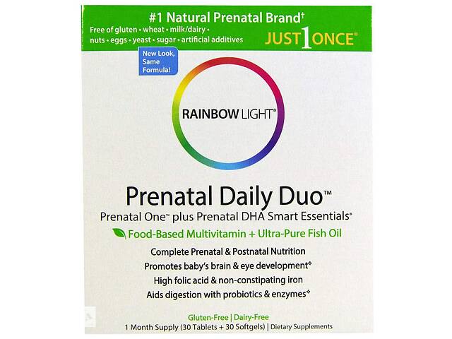 Витамины + Рыбий жир для беременных, Rainbow Light, Prenatal One plus Prenatal DHA Smart Essentials, 30 капсул + 30 т...