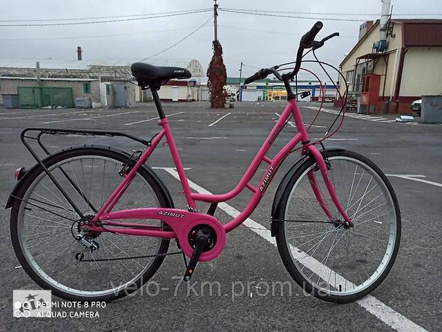 Жіночий& nbsp; міської велосипед Azimut Avenue 28& quot; з кошиком, багажником, крилами БЕЗ ШВИДКОСТЕЙ РОЖЕВИЙ