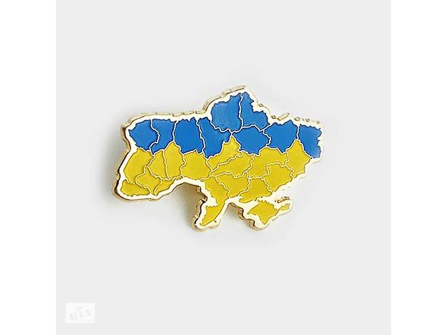 Значок Dobroznak мапа України Жовто-блакитна (позолота)
