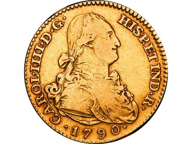 Золотая монета 2 эскудо 1790 Испания