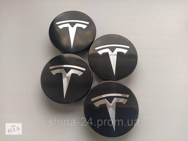 Колпачки заглушки на диски Tesla 57/50/12 мм. Черные/Хром