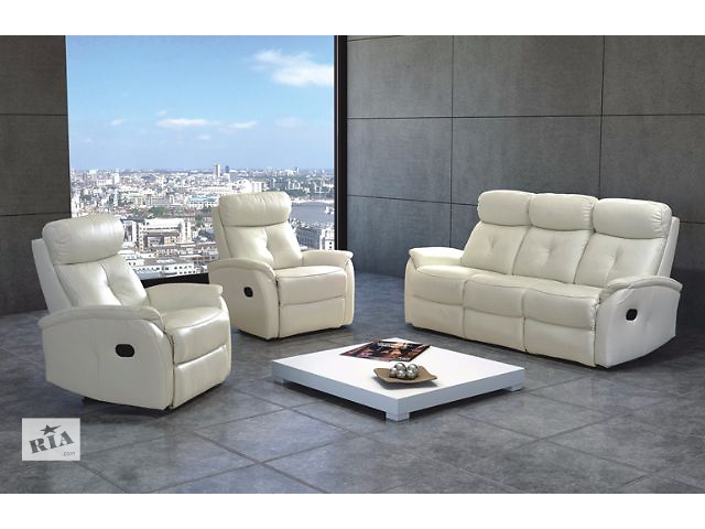 Кожаный диван и 2 кресла Lima 3F+1R+1R (реклайн, новые, польша)