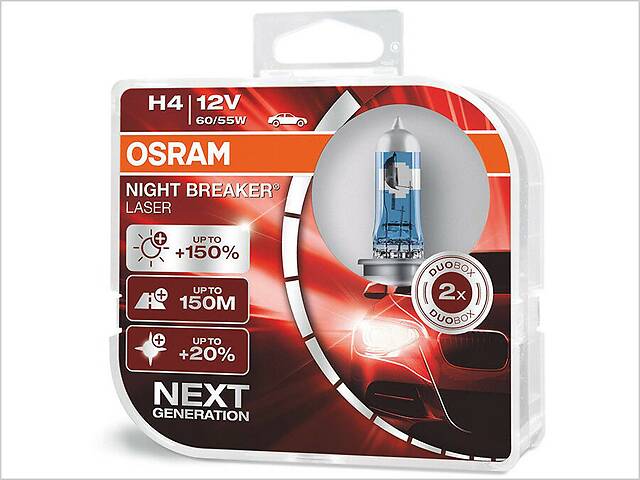 Лампа головного света Osram H4 60/55W Night Breaker Laser -2022150% 64193NBL150