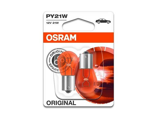 OSRAM 7507-02B Лампочка одноконтактная 12V/21W (желтая) PY21W BAU15s (2шт в блистере)