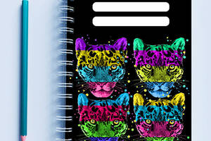 Скетчбук Sketchbook блокнот для рисования с принтом 'Цветные леопарды' А3 Кавун 48