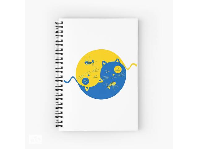Скетчбук Sketchbook блокнот для рисования с принтом 'Украинские коты Инь и Ян синий и желтый 2' А3 Кавун 48