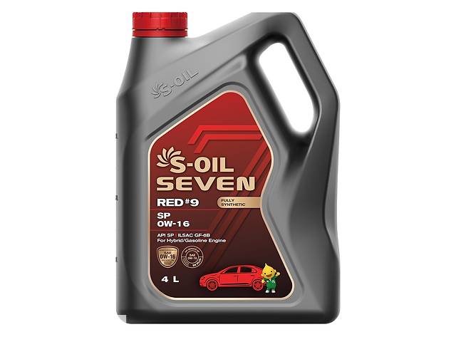 Моторное масло S-OIL SEVEN 0W-16 RED #9 SP синтетическое, универсальное 4 литра