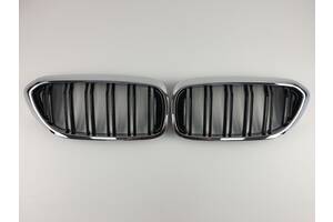 Ноздри BMW 5 Series G30 / G31 / F90 2017-2020 год Черные Глянцевые Хром Рамка ( Двойные M-Look )