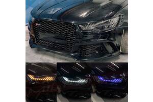 Передние фары Audi A6 C7 (11-14) тюнинг Full Led оптика стиль RS7 (вместо ксенона)