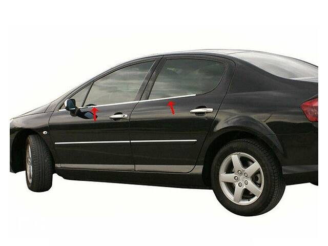 Наружняя окантовка стекол (4 шт, нерж) Carmos - Турецкая сталь для Peugeot 407