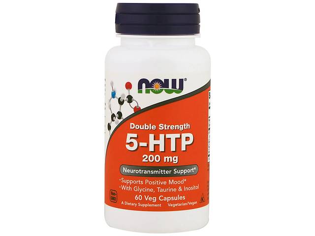 5-HTP (Гидрокситриптофан), Двойная Сила, 200 мг, Now Foods, 60 гелевых капсул