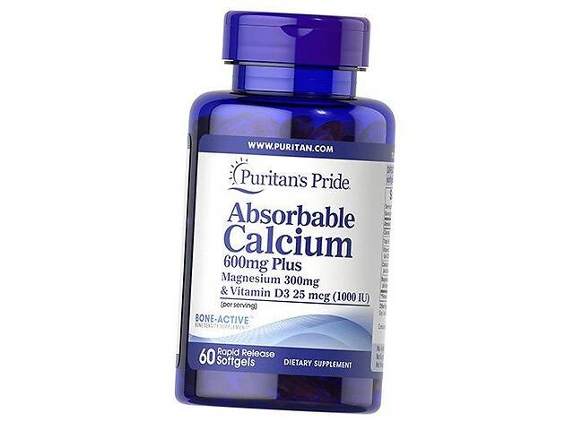 Абсорбируемый Кальций Магний Витамин Д3 Absorbable Calcium plus Magnesium & Vitamin D Puritan's Pride 60гелкапс (3636...
