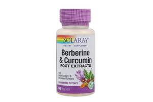 Берберин и куркумин Berberine Curcumin Solaray экстракты корней 60 вегетарианских капсул