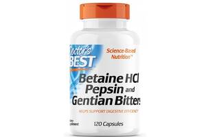 Бетаина гидрохлорид Doctor's Best Betaine HCL Pepsin and Gentian Bitters 120 Caps