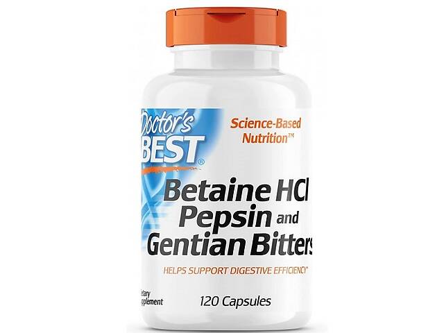 Бетаина гидрохлорид Doctor's Best Betaine HCL Pepsin and Gentian Bitters 120 Caps