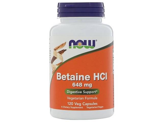 Бетаина гидрохлорид NOW Foods Betaine HCL 648 mg 120 Veg Caps NF2938