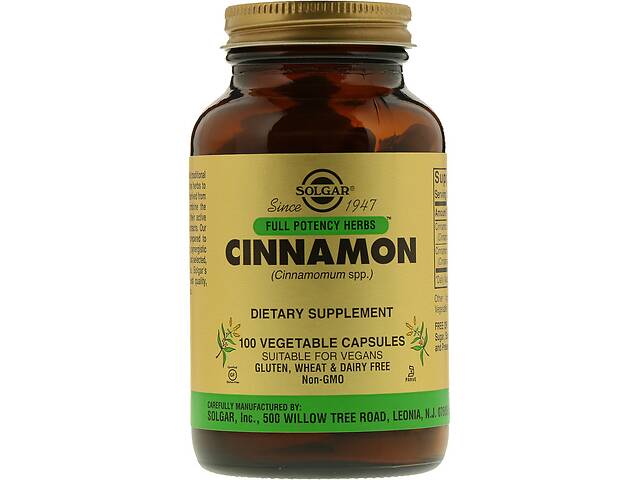 Экстракт корицы Cinnamon Solgar Full Potency Herbs 100 вегетарианских капсул