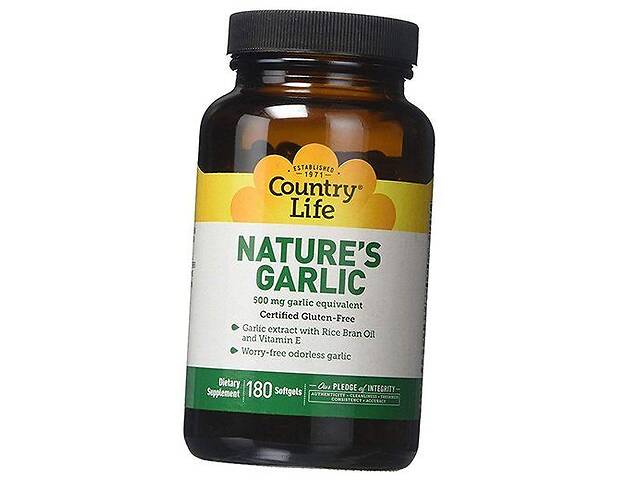 Экстракт масла чеснока без запаха Nature's Garlic 500 Country Life 180гелкапс (71124004)