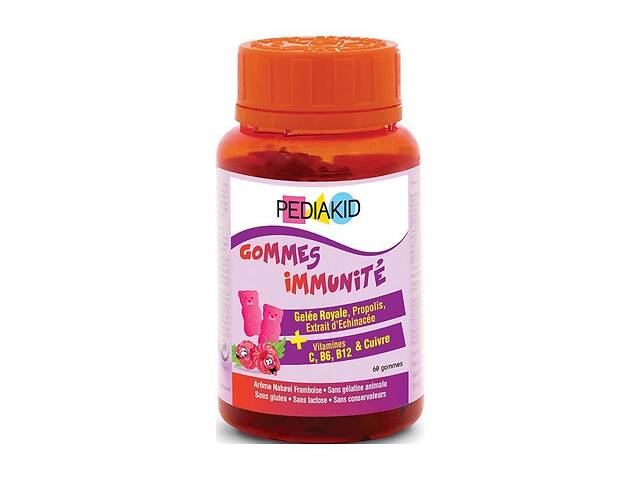 Экстракты для повышения иммунитета Pediakid Gommes immunity 60 Gummies Raspberry