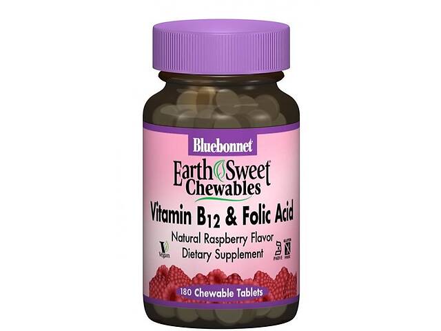 Фолиевая кислота Bluebonnet Nutrition Earth Sweet Chewables Vitamin B12 & Folic Acid 180 Chewable Tabs Raspberry