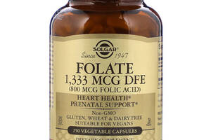 Фолиевая кислота В9 Solgar Folic Acid 800 мкг 250 растительных капсул (SOL01092)