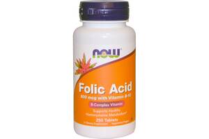 Фолиевая кислота и витамин В-12 Folic Acid Vitamin B-12 Now Foods 800 мкг 250 таблеток