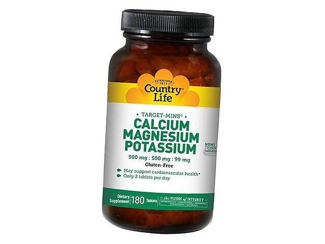 Кальций Магний Калий Calcium Magnesium Potassium 500 Country Life 180таб (36124078)