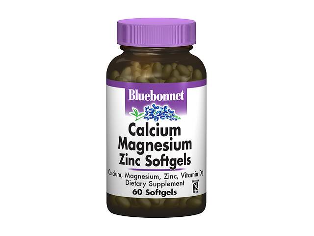 Кальций Магний + Цинк, Bluebonnet Nutrition, 60 желатиновых капсул