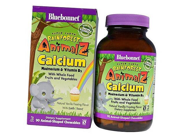 Кальций Магний Витамин Д3 для детей Animalz Calcium Bluebonnet Nutrition 90таб Ваниль (36393080)