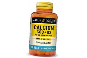 Кальций и Витамин Д3 с минералами Calcium 600 + Vitamin D 3 Plus Minerals Mason Natural 100таб (36529058)