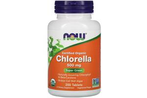 Хлорелла (Chlorella) Now Foods сертифицированная органическая 500 мг 200 таблеток