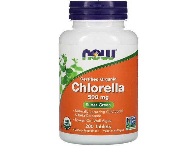 Хлорелла (Chlorella) Now Foods сертифицированная органическая 500 мг 200 таблеток