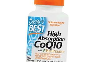 Коензим Q10 з Високим ступенем всмоктування з Bioperine High Absorption CoQ10 100 Softgel Doctor's Best 60гелкапс (7032...