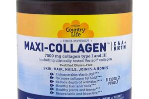 Коллаген 1 и 3 Типов + Биотин Maxi Collagen Country Life 7,5 унций 210 гр