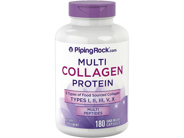 Коллаген Piping Rock Multi Collagen Protein Types I II III V, X 2000 mg 180 Caps