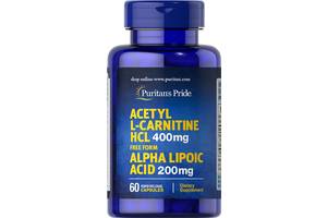 Комплекс Ацетил/Карнитин Puritan's Pride Acetyl L-Carnitine 400 mg with Alpha Lipoic Acid 200 mg 60 Caps