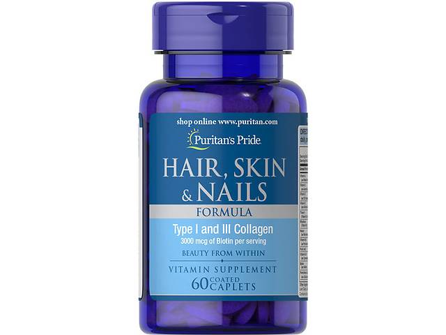 Комплекс для кожи, волос, ногтей Puritan's Pride Hair, Skin & Nails Formula 60 Caplets