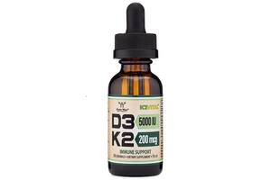 Комплекс Витамин D3+K2 Double Wood Supplements D3 5000 IU + K2 200 mcg Liquid Drop 30 ml /30 servings/