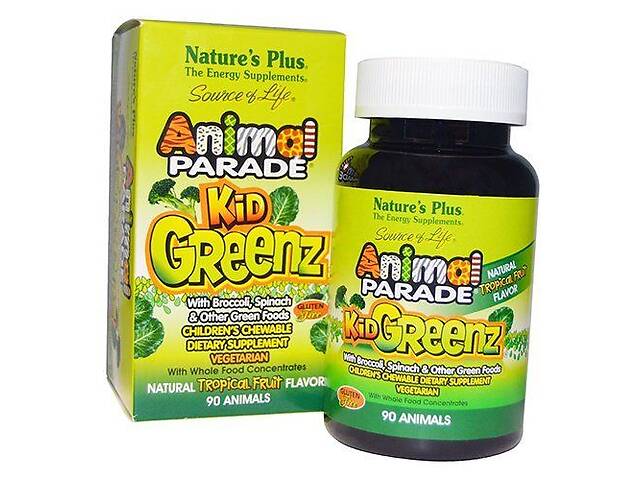 Комплекс из Зеленых Суперфудов для детей Animal Parade Kid Greenz Nature's Plus 90таб Тропический (71375035)