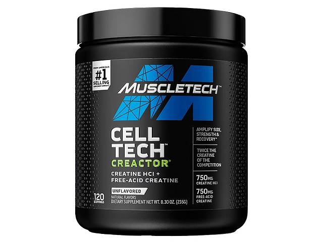 Креатин комплекс MuscleTech Cell Tech CREACTOR Creatine HCI + Free-Acid Creatine 235 g /120 servings/ Unflavored